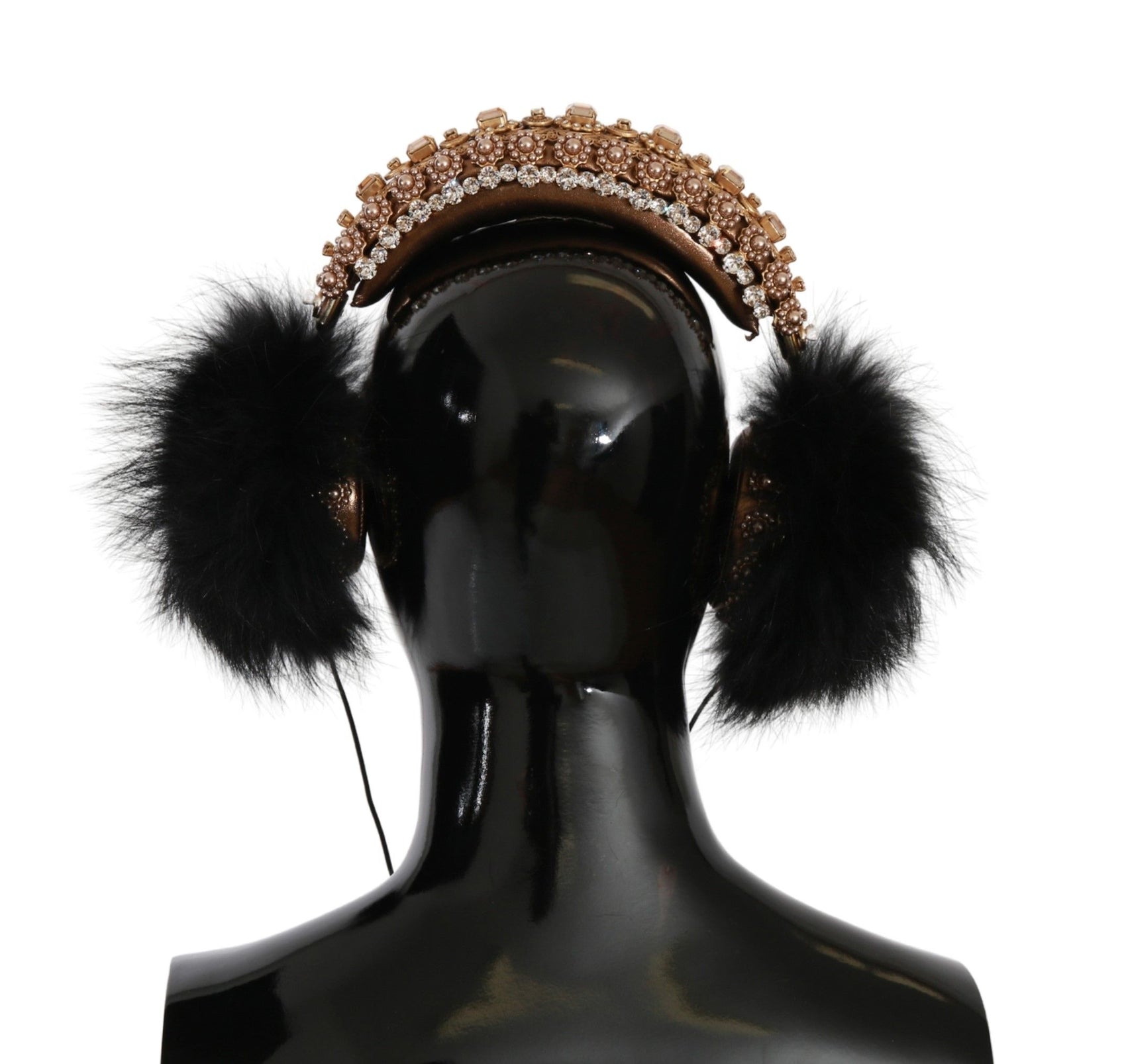 Cuffie decorate con cristalli neri e oro