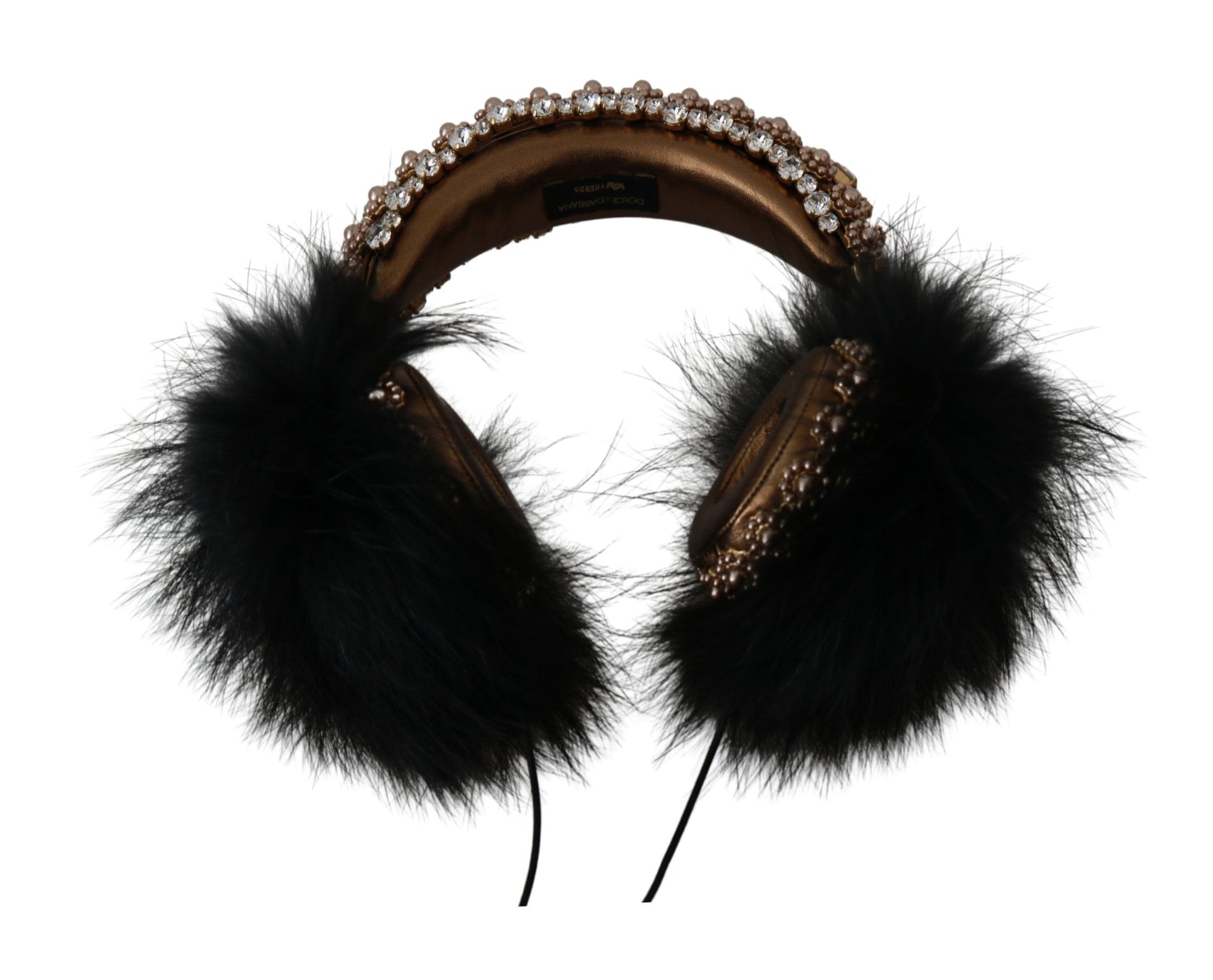 Cuffie decorate con cristalli neri e oro