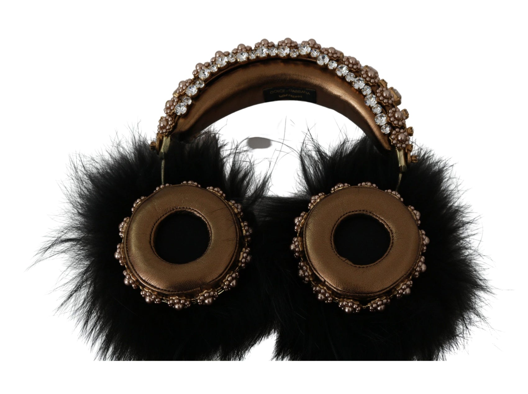 Cuffie decorate con cristalli neri e oro