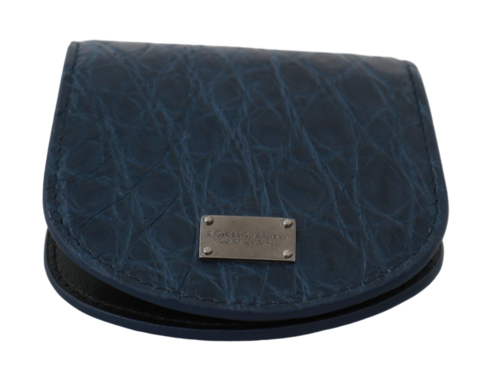 Elegante portafoglio porta preservativo in pelle di Caimano blu
