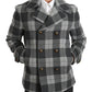 Elegant Gray Check Double Breasted Coat