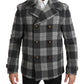 Elegant Gray Check Double Breasted Coat