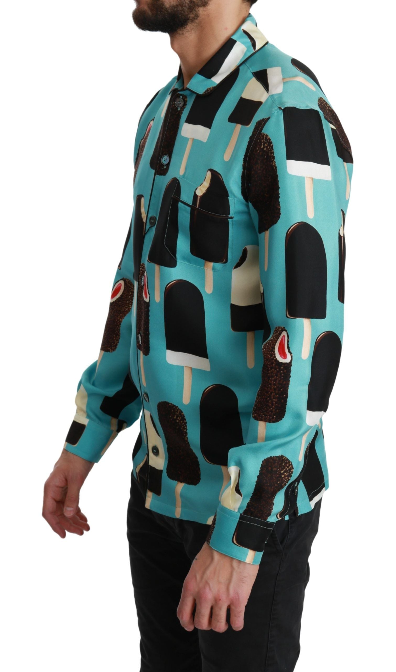 Camicia esclusiva in misto seta con stampa gelato