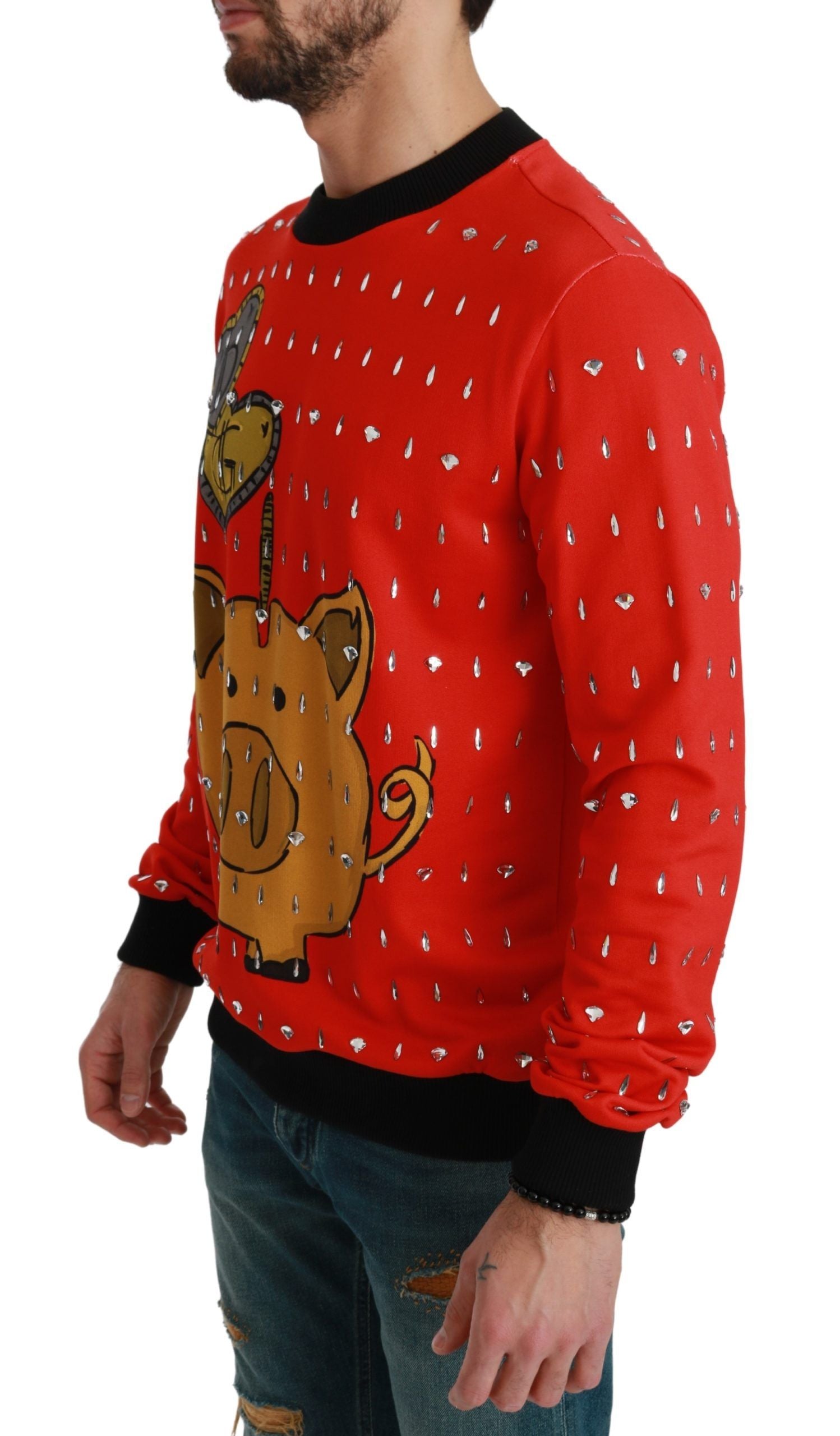 Elegante maglione pullover rosso decorato con cristalli