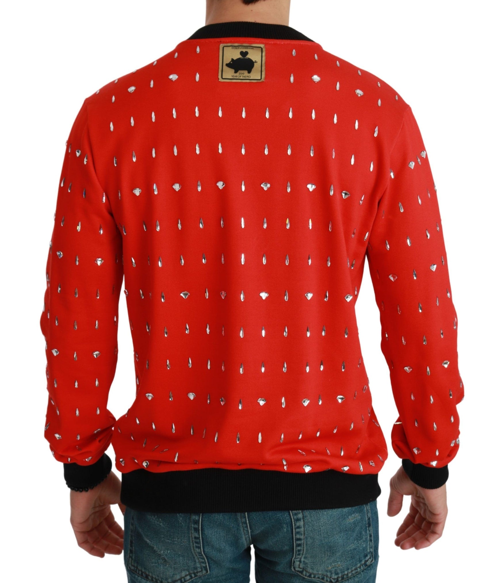 Elegante maglione pullover rosso decorato con cristalli