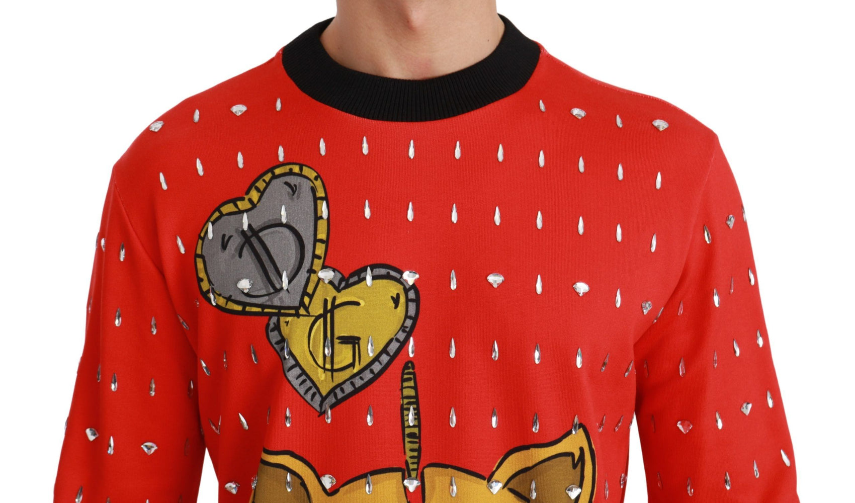Elegante maglione pullover rosso decorato con cristalli