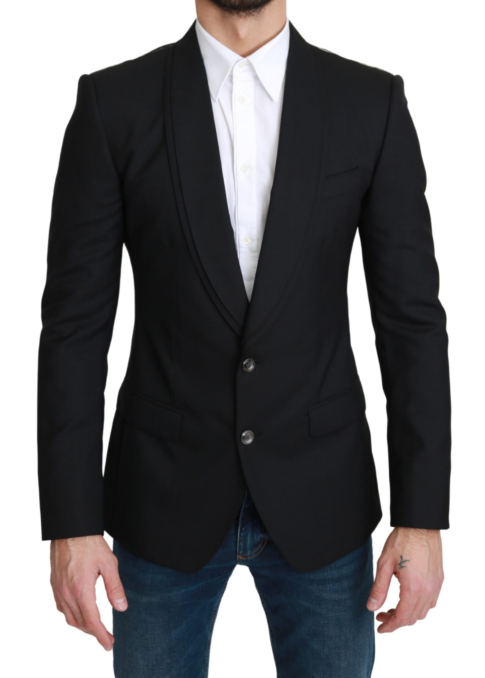 Elegante blazer formale in lana vergine nera