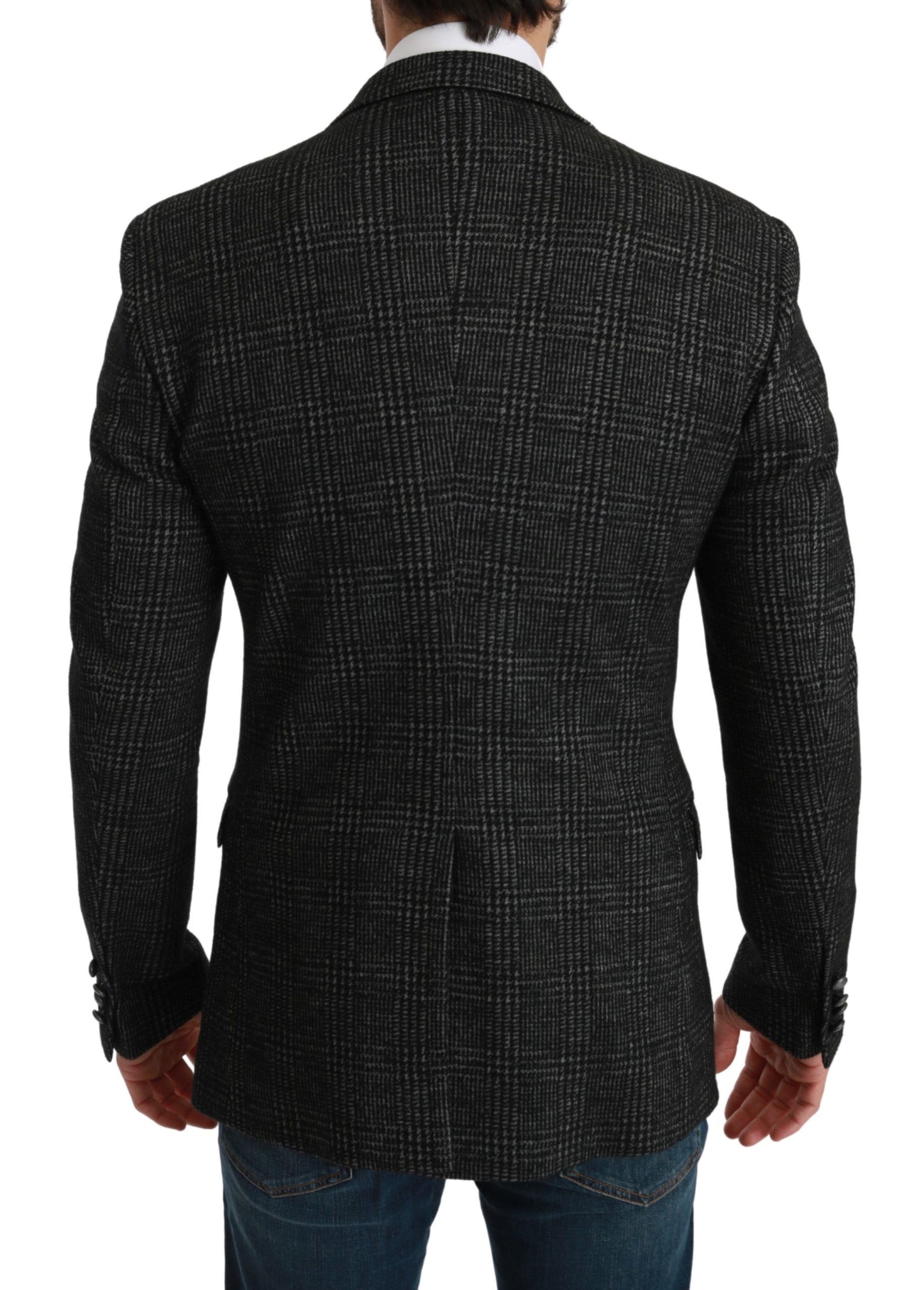 Elegante blazer slim fit a quadri grigi