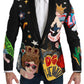 Chic Black Multicolor Motif Slim Fit Blazer