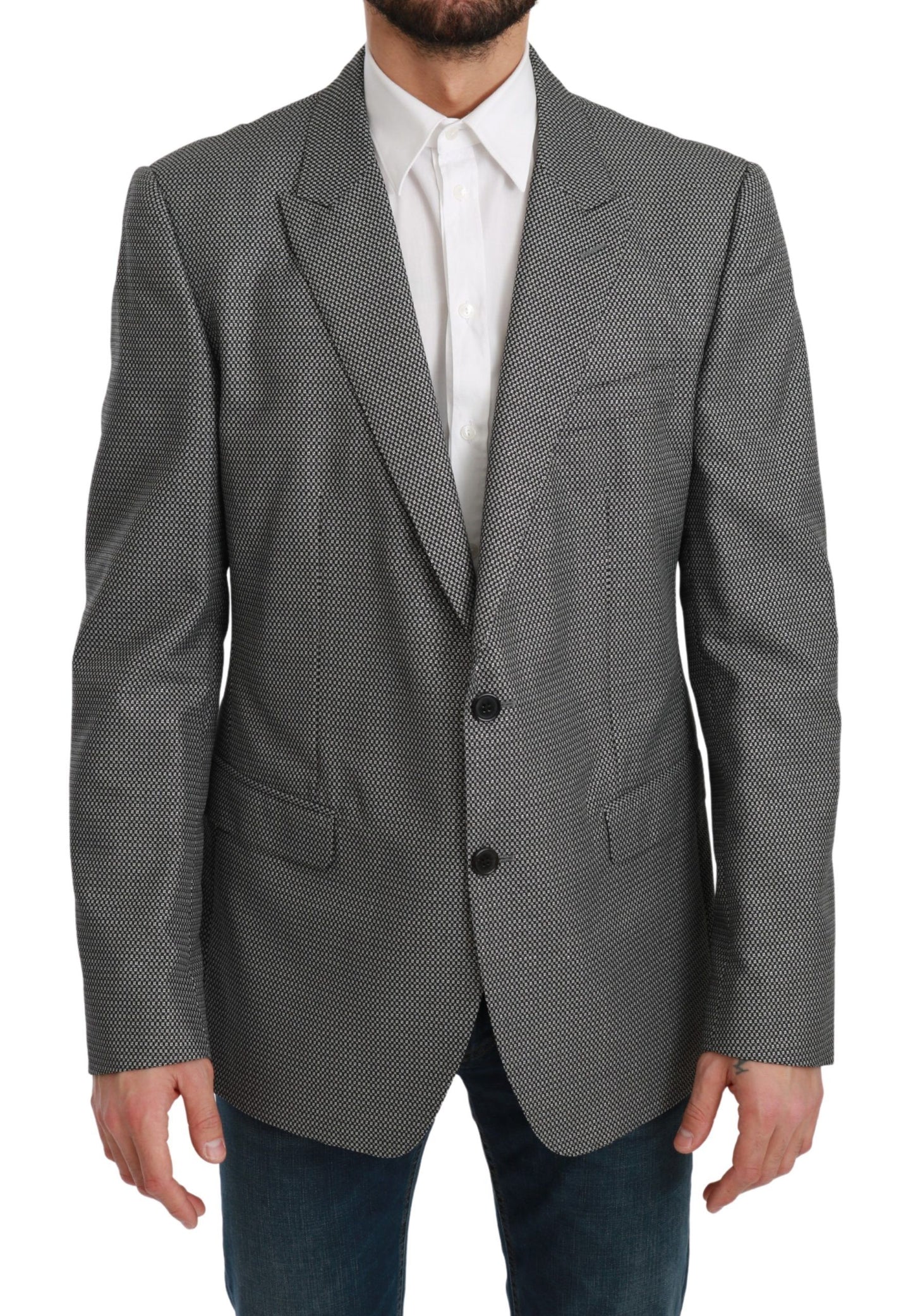 Blazer slim fit con fantasia grigia elegante