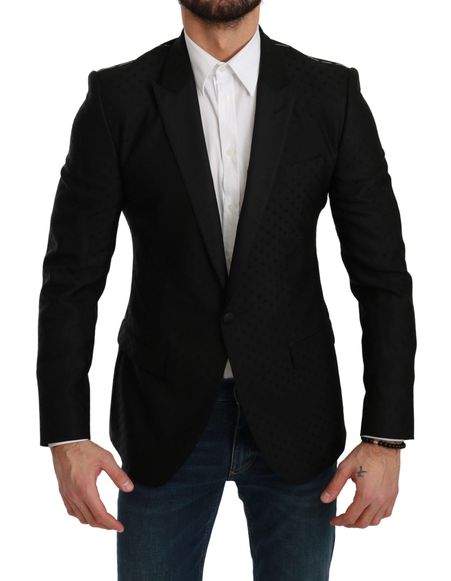 Elegante blazer in misto lana a pois neri