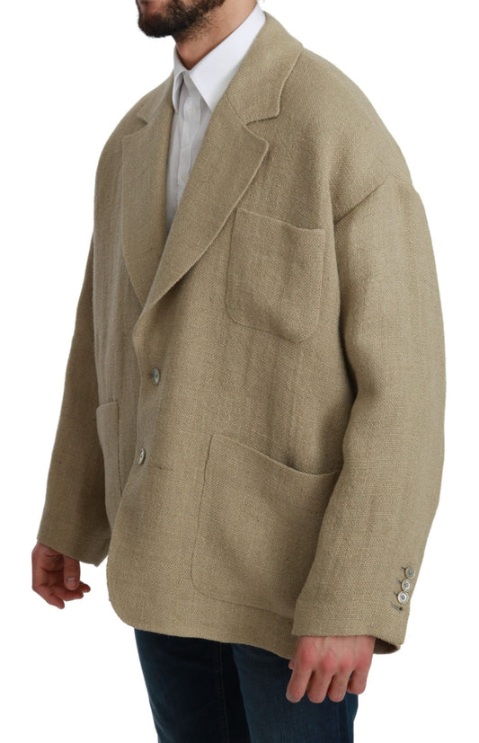 Schicker beigefarbener einreihiger Jute-Blazer