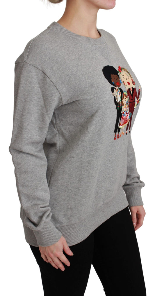 Eleganter mehrfarbiger Pullover mit Rundhalsausschnitt und Stickerei