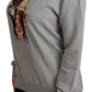 Eleganter mehrfarbiger Pullover mit Rundhalsausschnitt und Stickerei