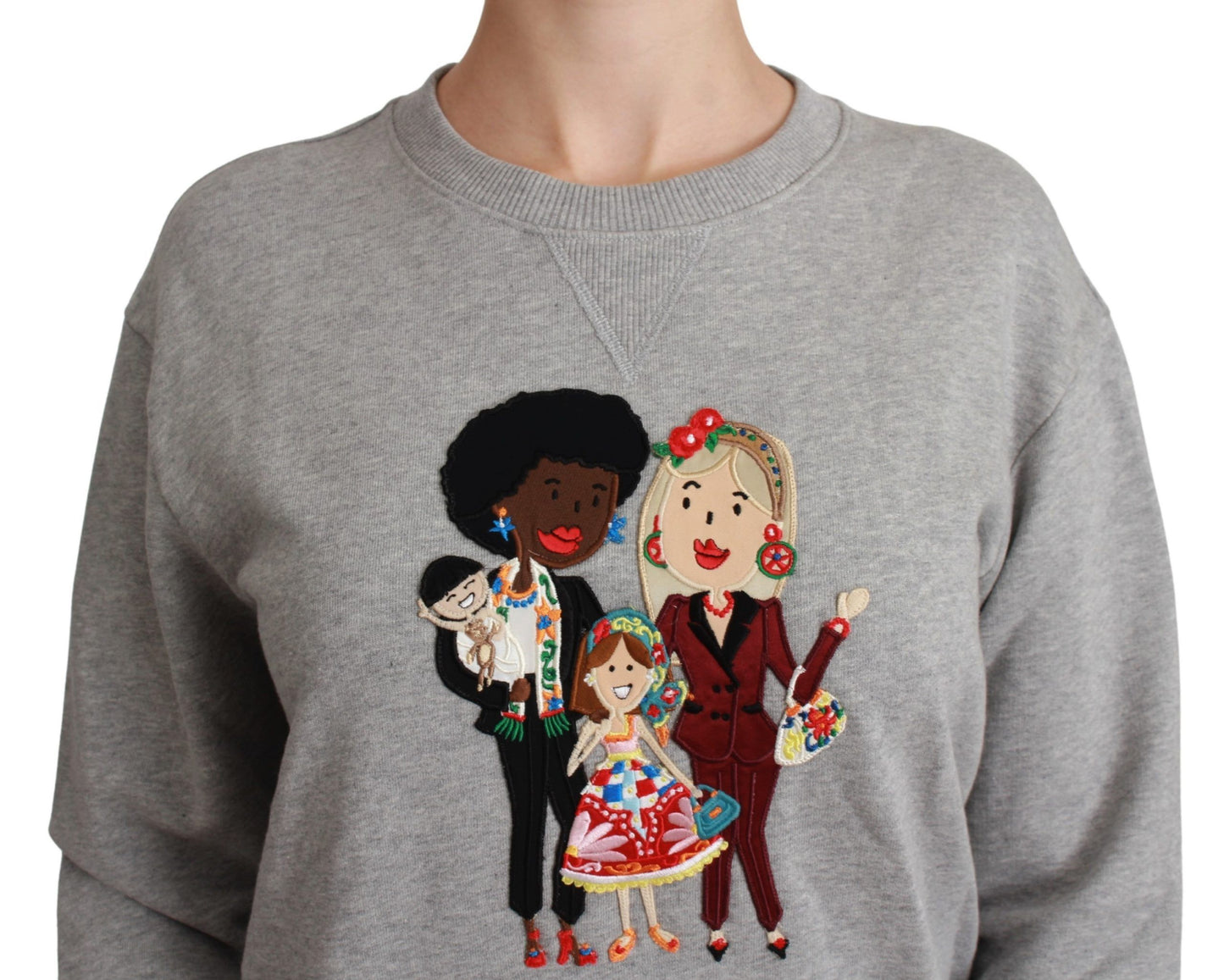 Eleganter mehrfarbiger Pullover mit Rundhalsausschnitt und Stickerei
