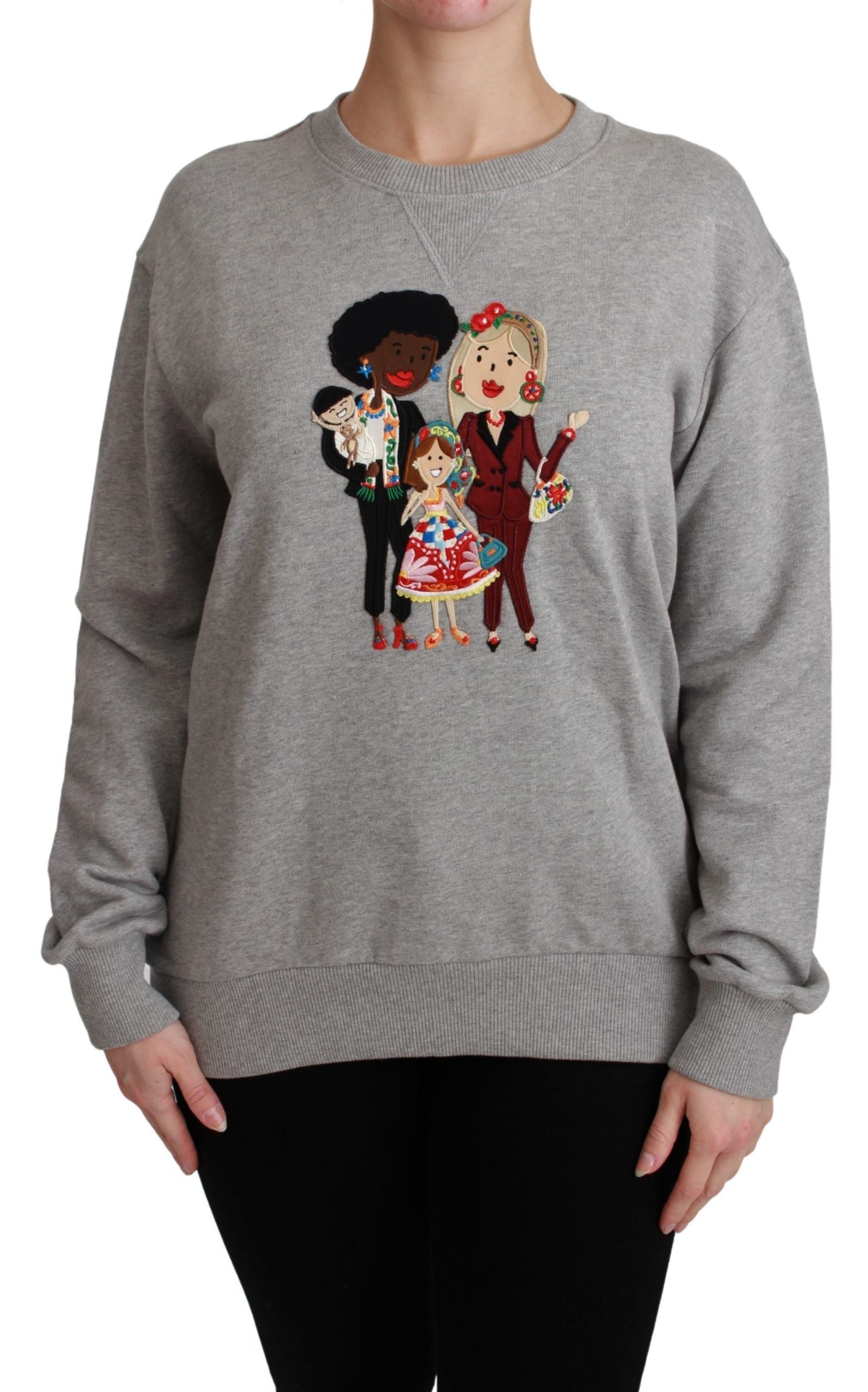 Eleganter mehrfarbiger Pullover mit Rundhalsausschnitt und Stickerei