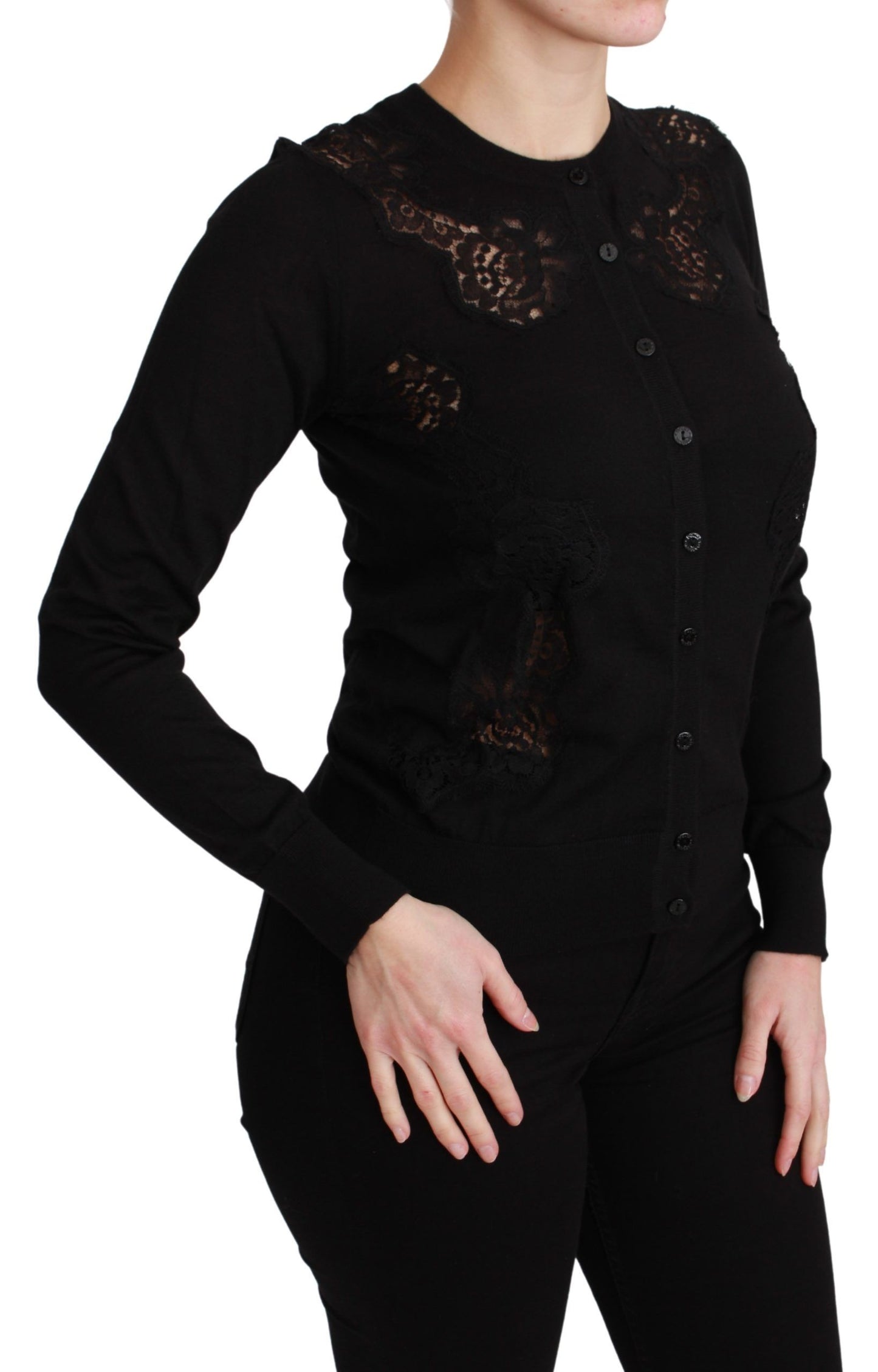 Eleganter Cardigan aus Kaschmir-Seiden-Mischgewebe mit Spitze