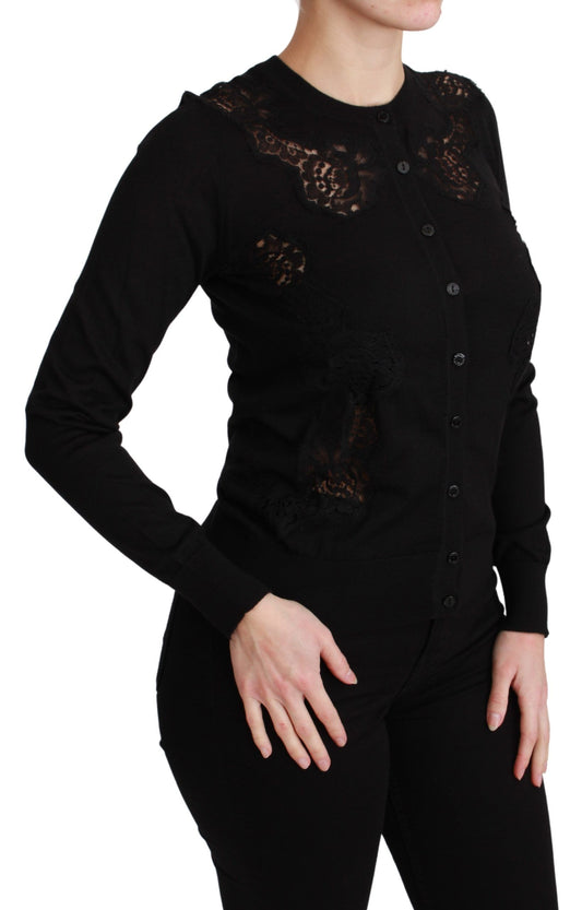 Eleganter Cardigan aus Kaschmir-Seiden-Mischgewebe mit Spitze