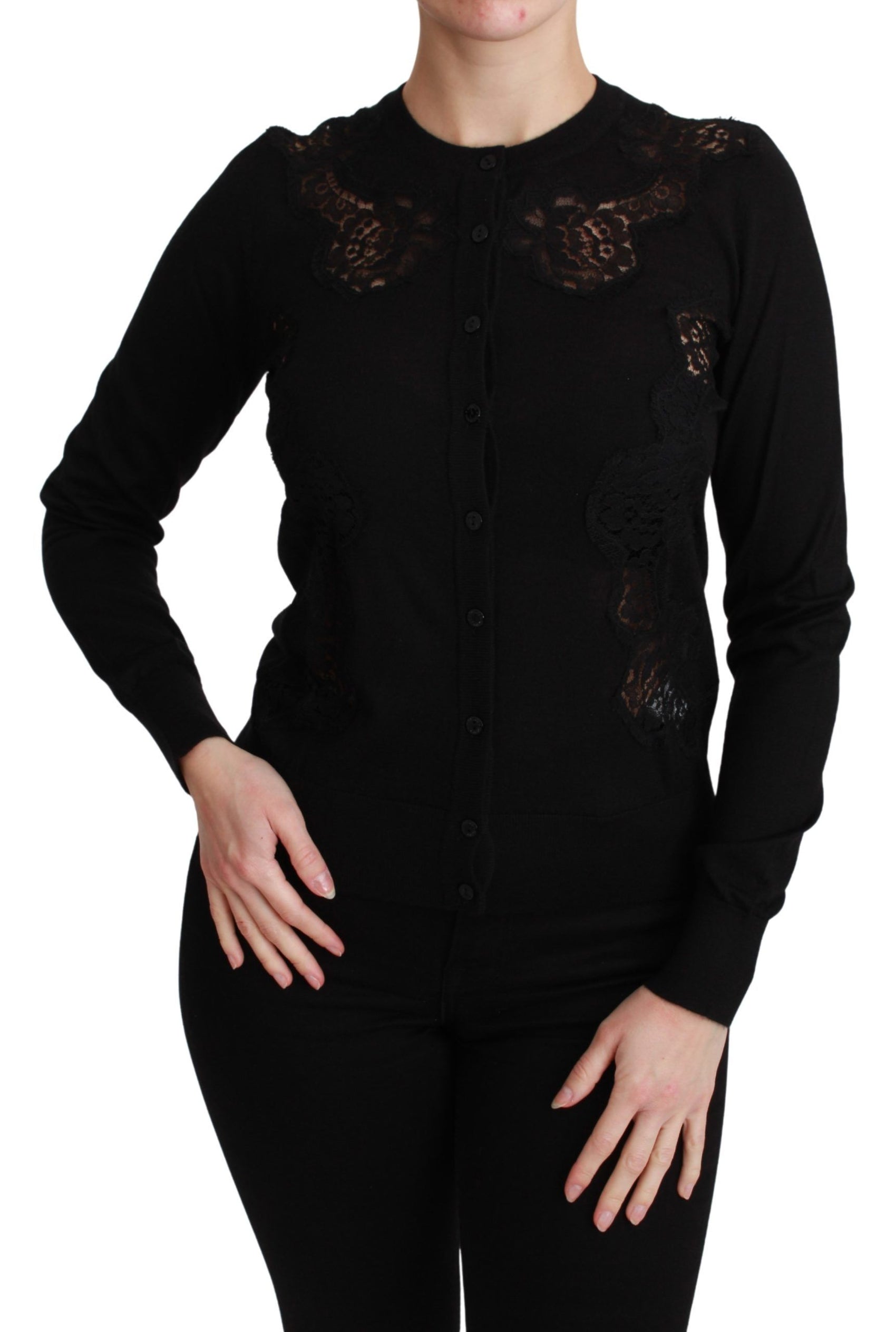 Eleganter Cardigan aus Kaschmir-Seiden-Mischgewebe mit Spitze