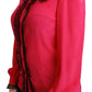 Blusa in misto seta con dettagli in pizzo rosa