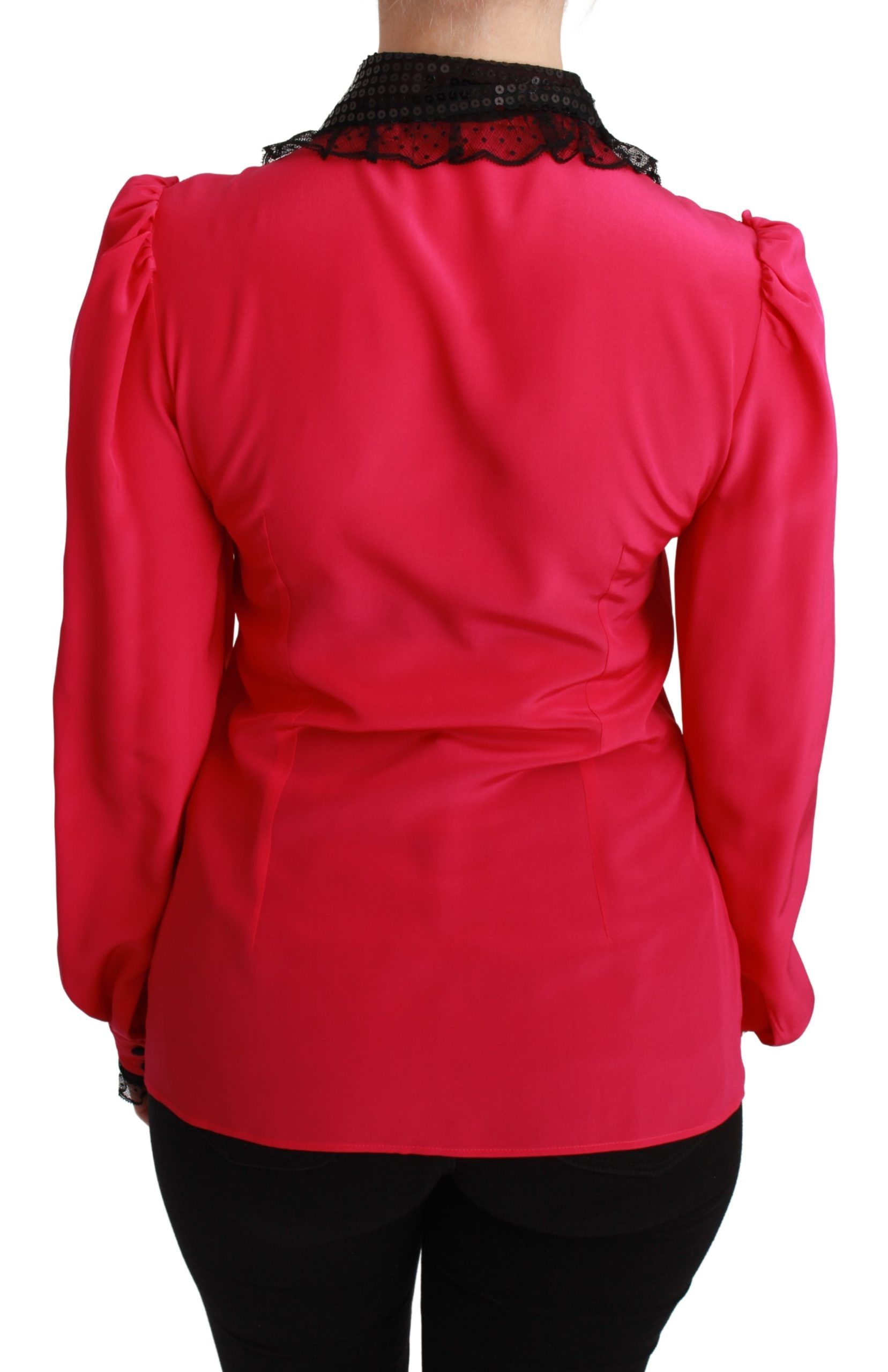 Blusa in misto seta con dettagli in pizzo rosa
