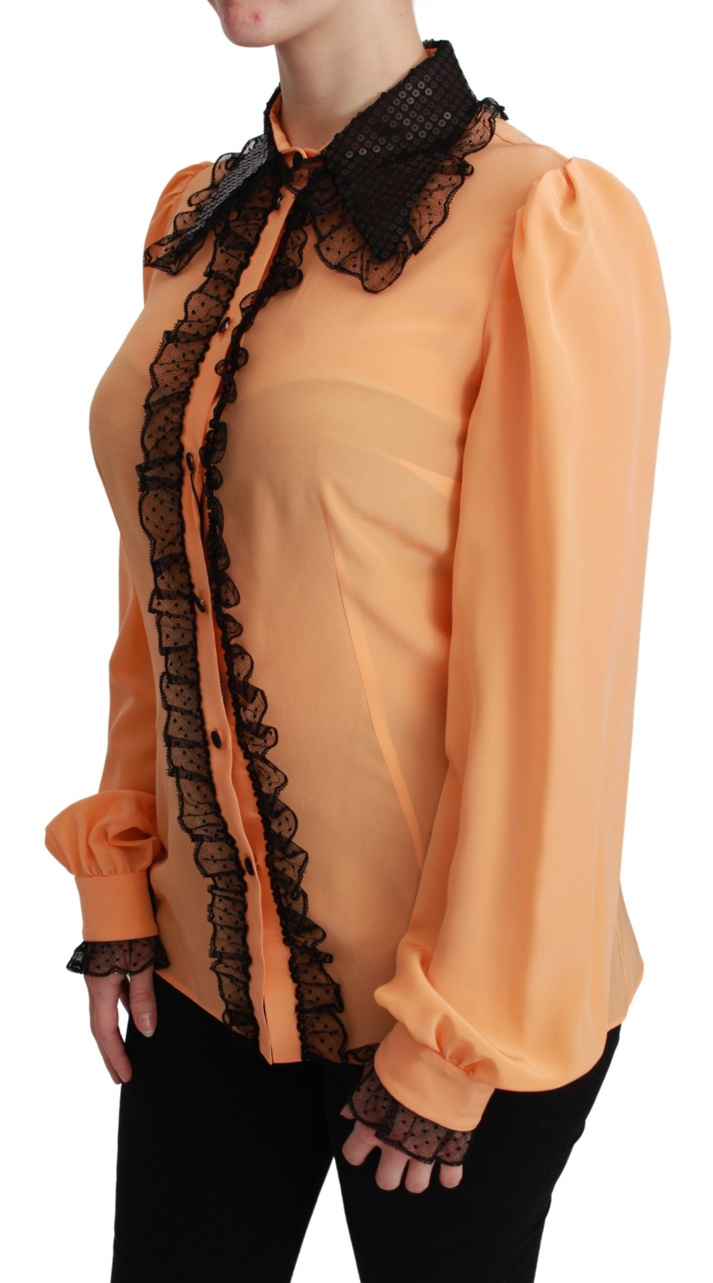 Camicetta gialla in misto seta con colletto in paillettes