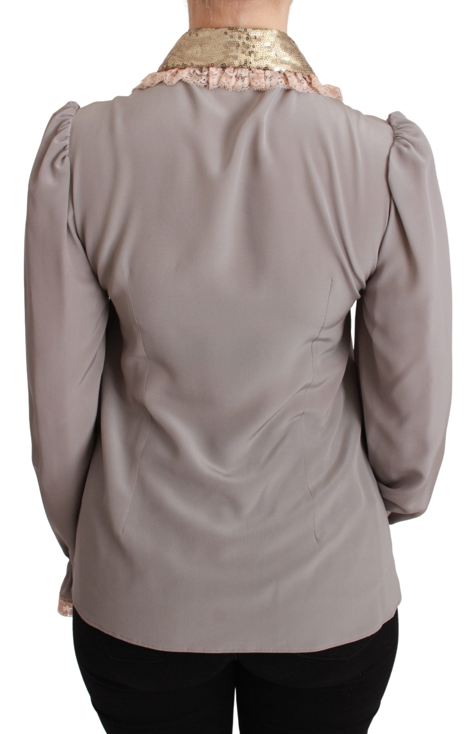 Camicia elegante con colletto in paillettes in misto seta
