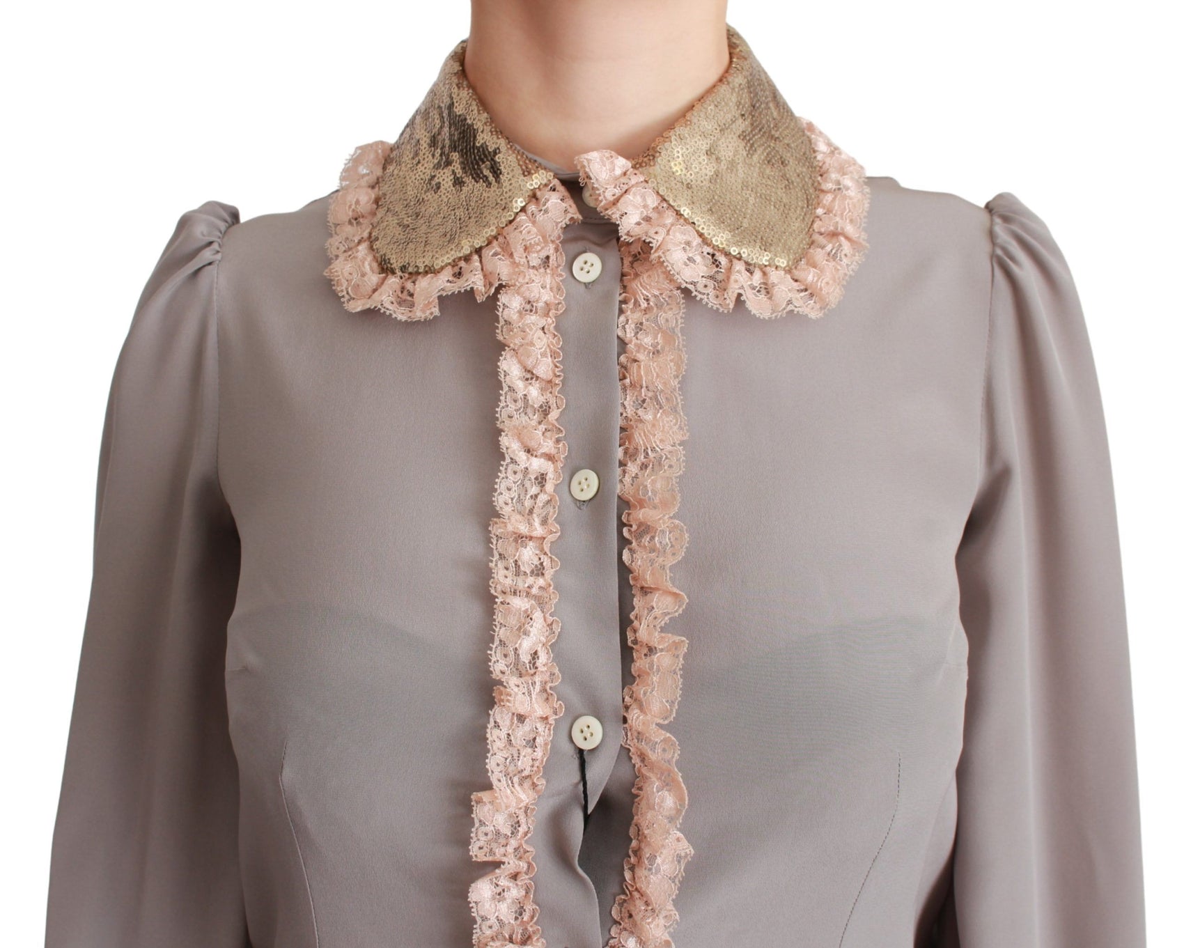 Camicia elegante con colletto in paillettes in misto seta