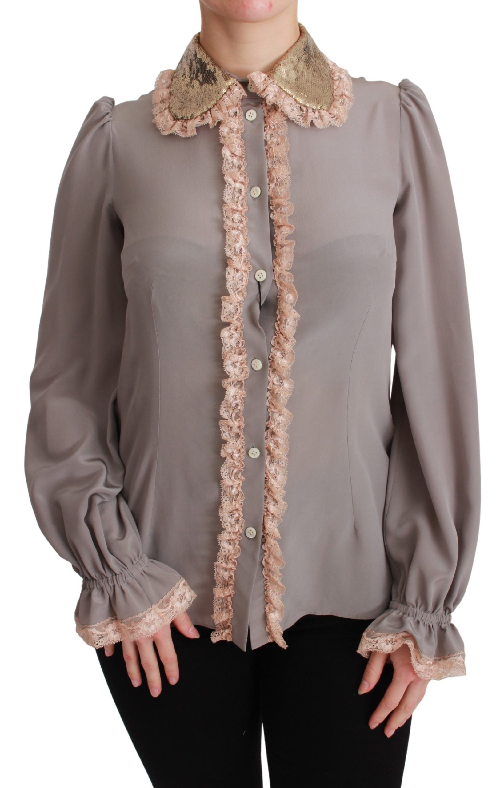 Camicia elegante con colletto in paillettes in misto seta