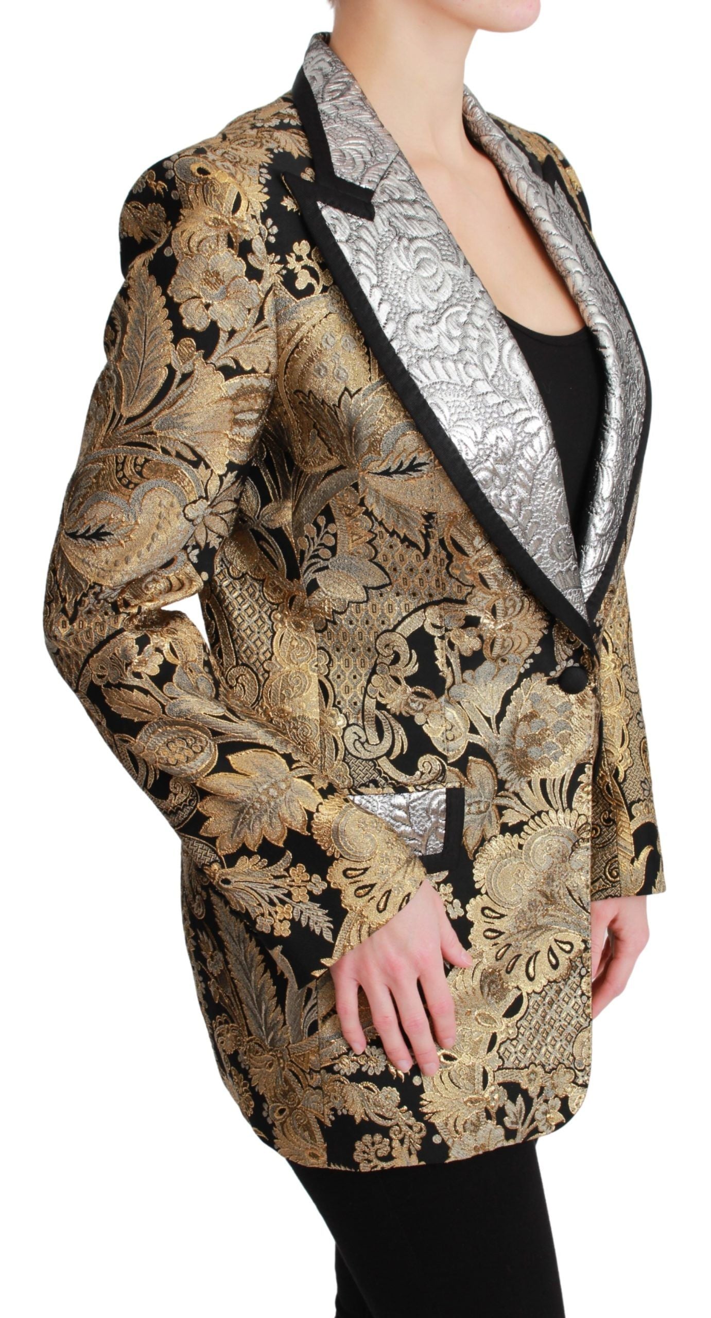 Elegante blazer jacquard floreale dorato