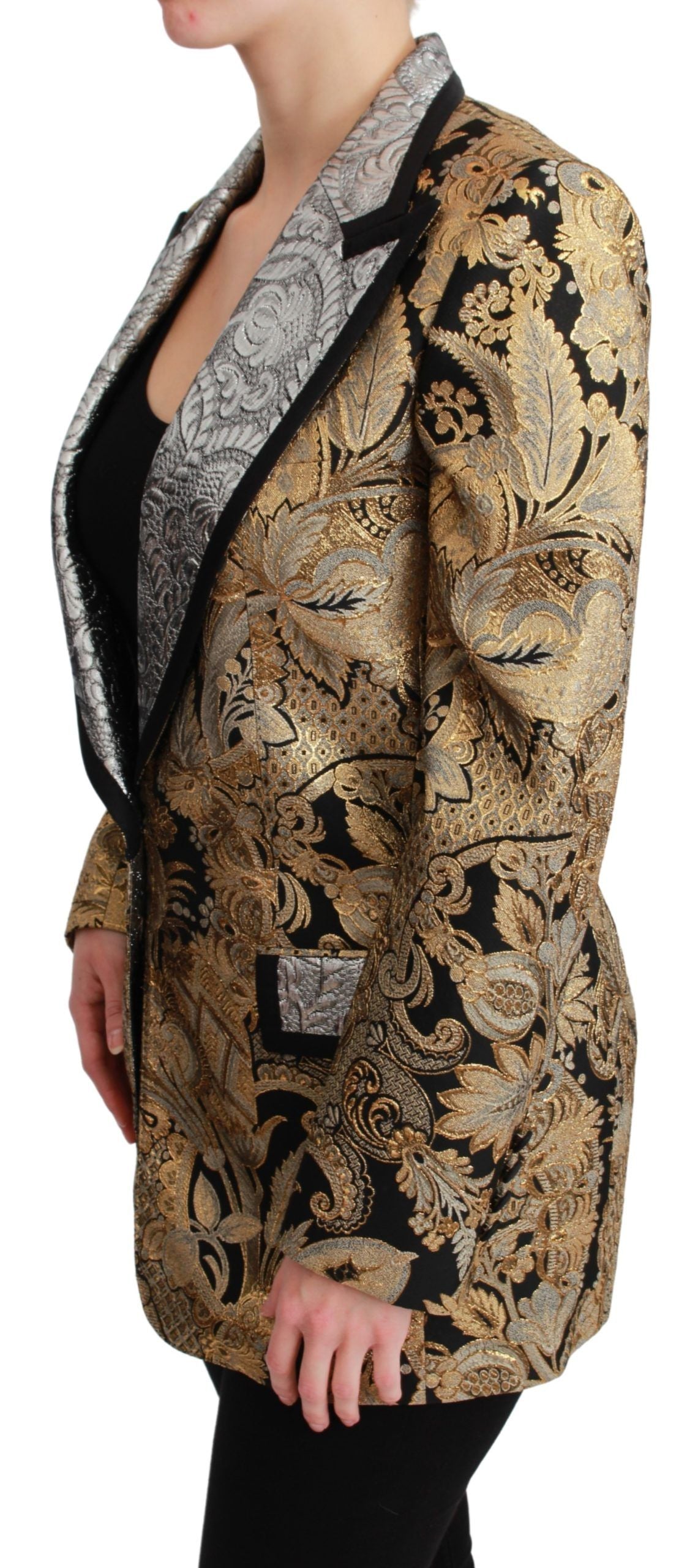 Elegante blazer jacquard floreale dorato