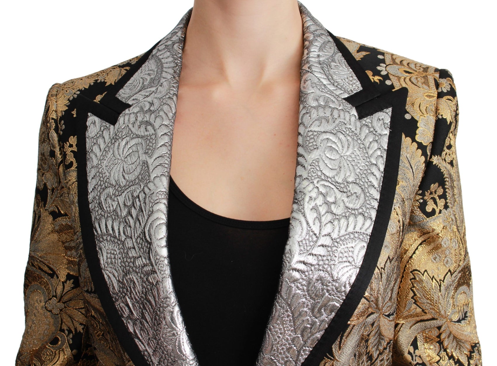 Elegante blazer jacquard floreale dorato