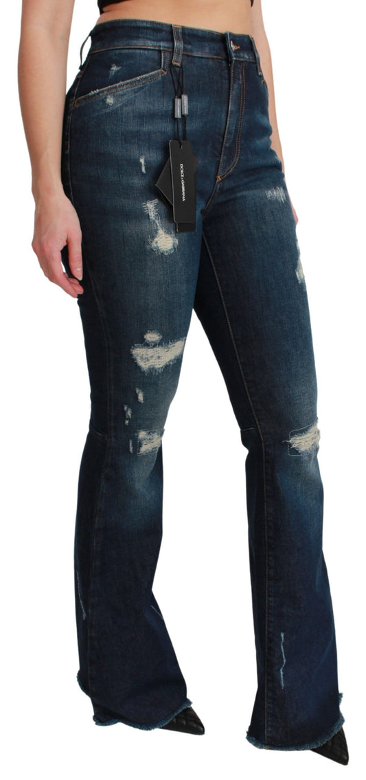Chic High Waist Flare Denim Queen Ricamo