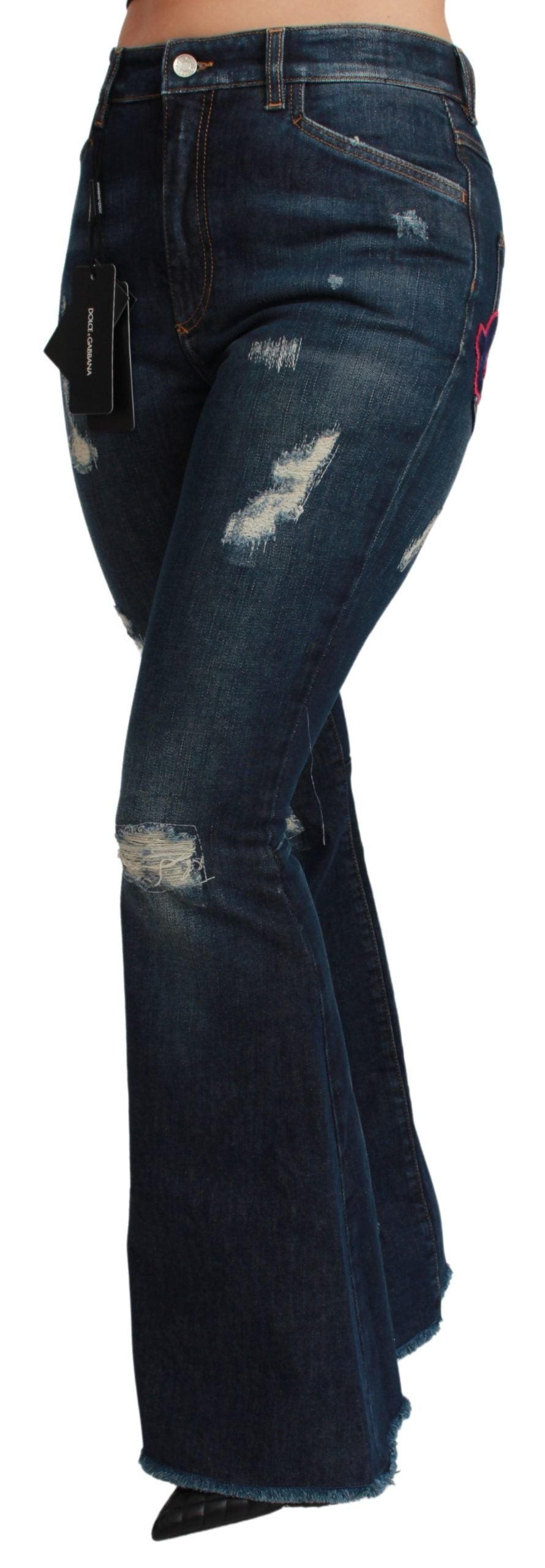 Chic High Waist Flare Denim Queen Ricamo
