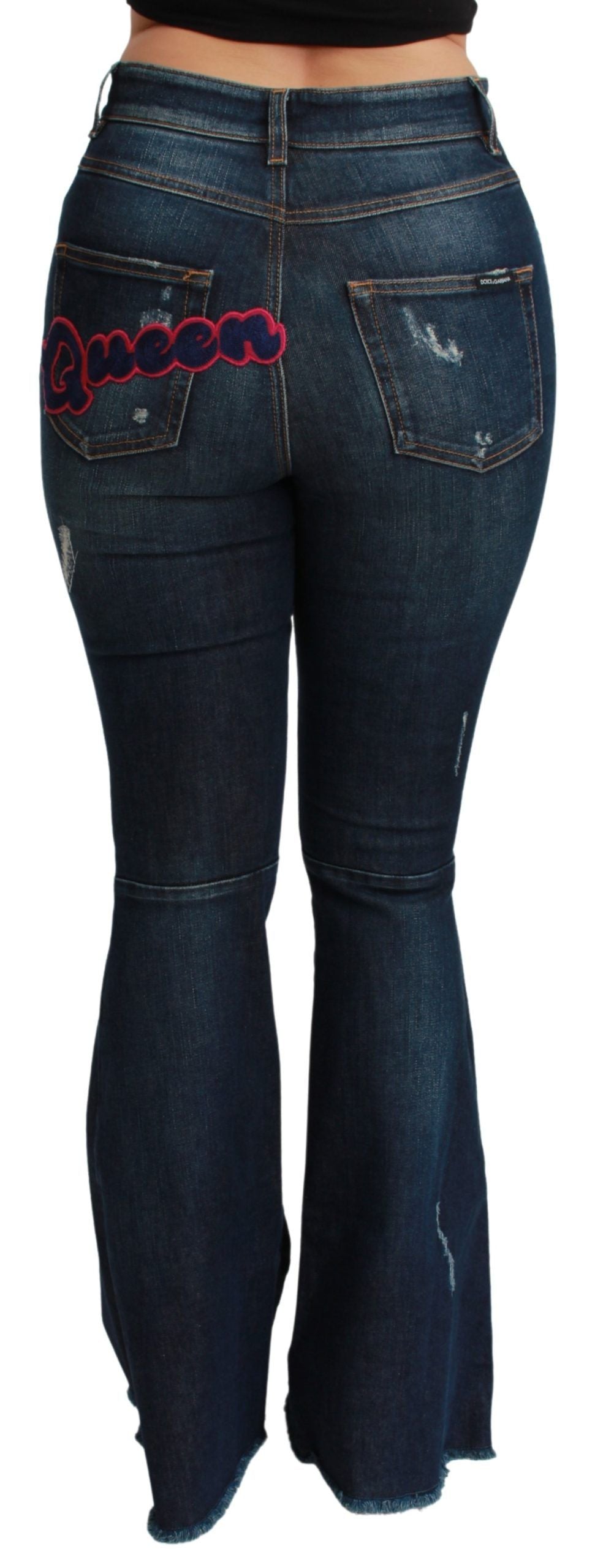 Schicke High Waist Flare Denim Queen Stickerei