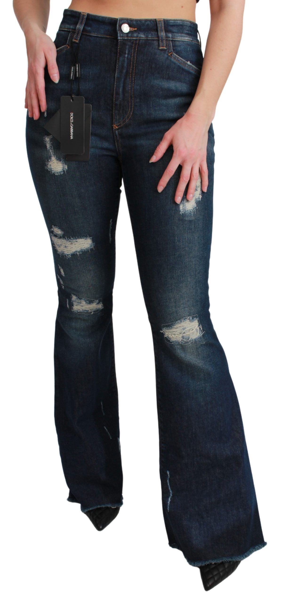 Chic High Waist Flare Denim Queen Ricamo