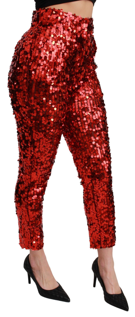 Eleganti pantaloni rossi a vita alta cropped