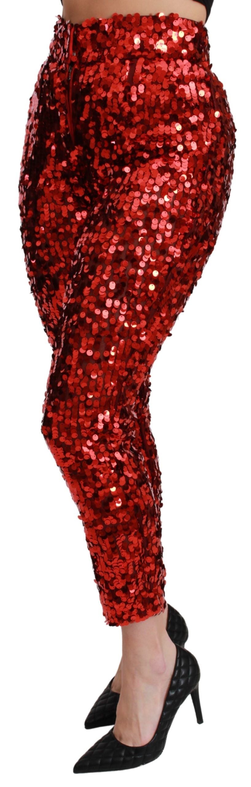 Eleganti pantaloni rossi a vita alta cropped