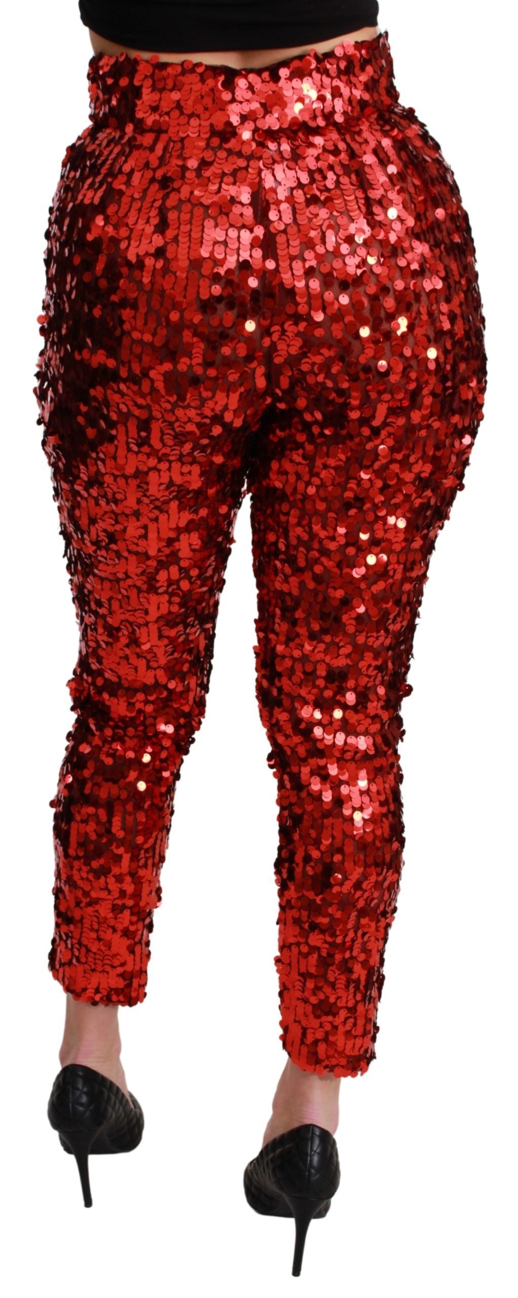Eleganti pantaloni rossi a vita alta cropped