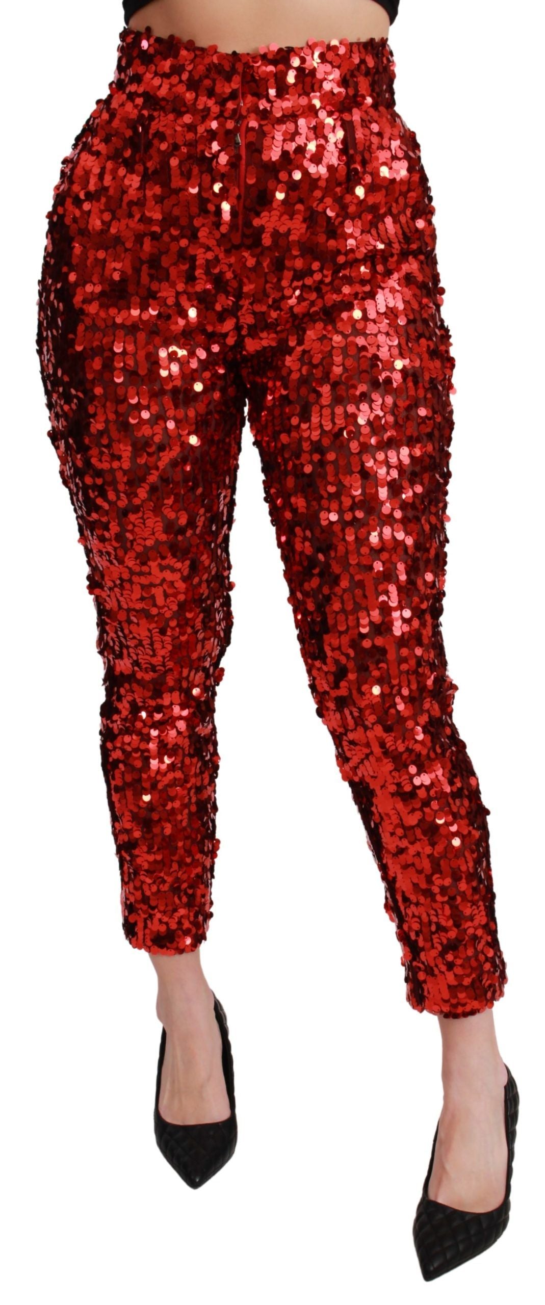 Eleganti pantaloni rossi a vita alta cropped