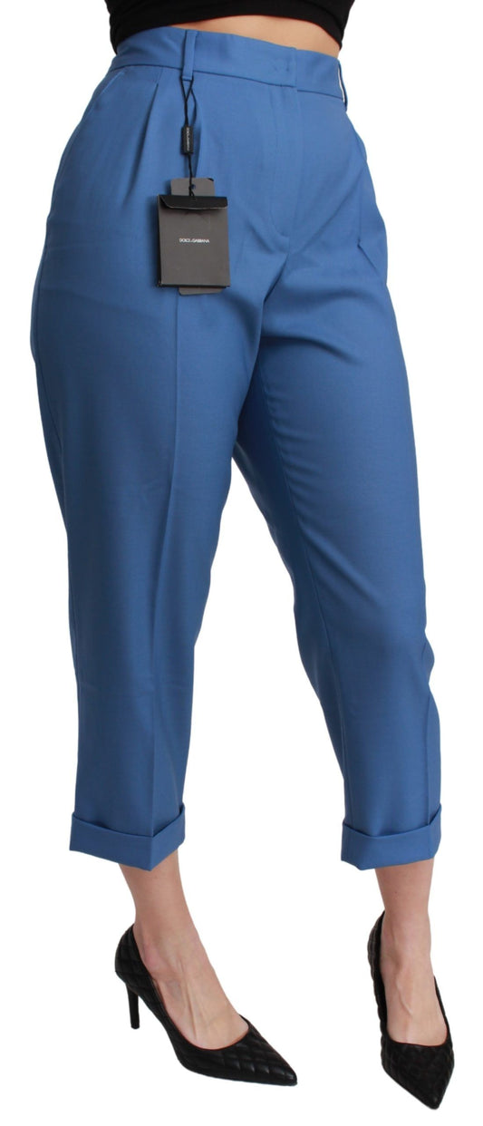 Eleganti pantaloni in lana plissettata con risvolto