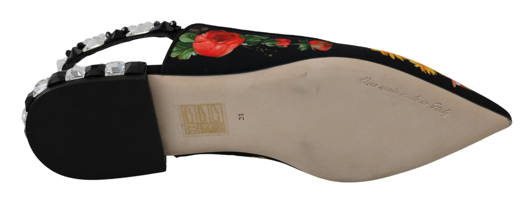 Elegante Ballerinas mit Blumenmuster und Kristallverzierung