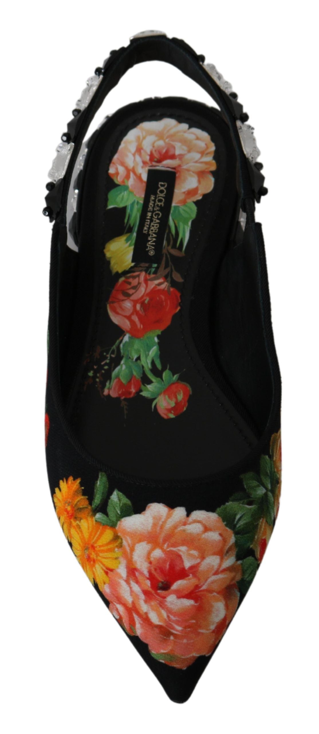 Elegante Ballerinas mit Blumenmuster und Kristallverzierung