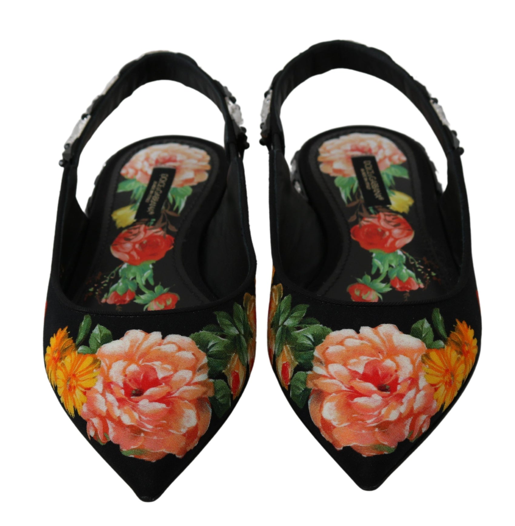 Elegante Ballerinas mit Blumenmuster und Kristallverzierung