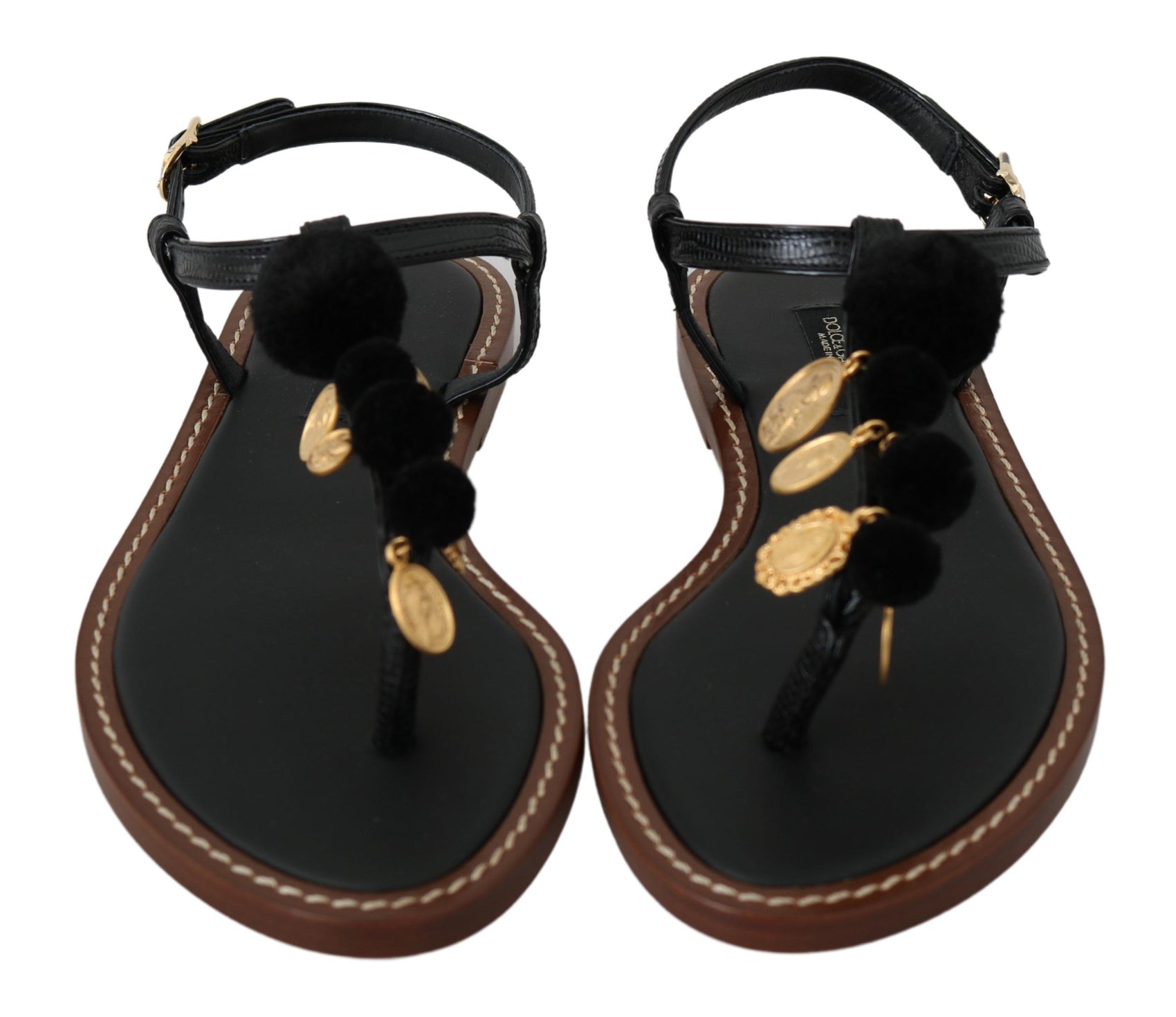 Flip-Flops mit Knöchelriemen und Pom-Pom-Muster