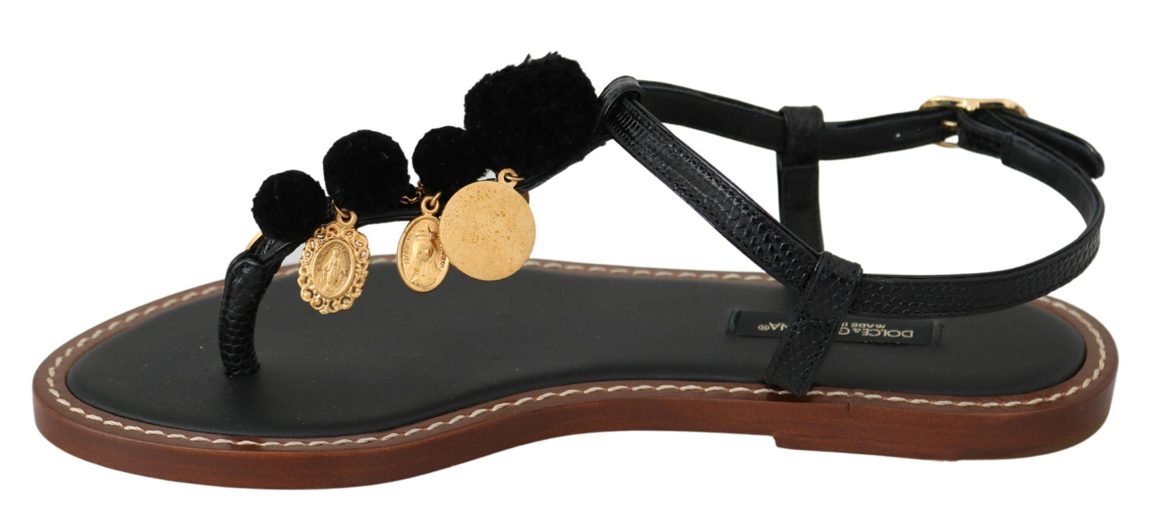 Flip-Flops mit Knöchelriemen und Pom-Pom-Muster