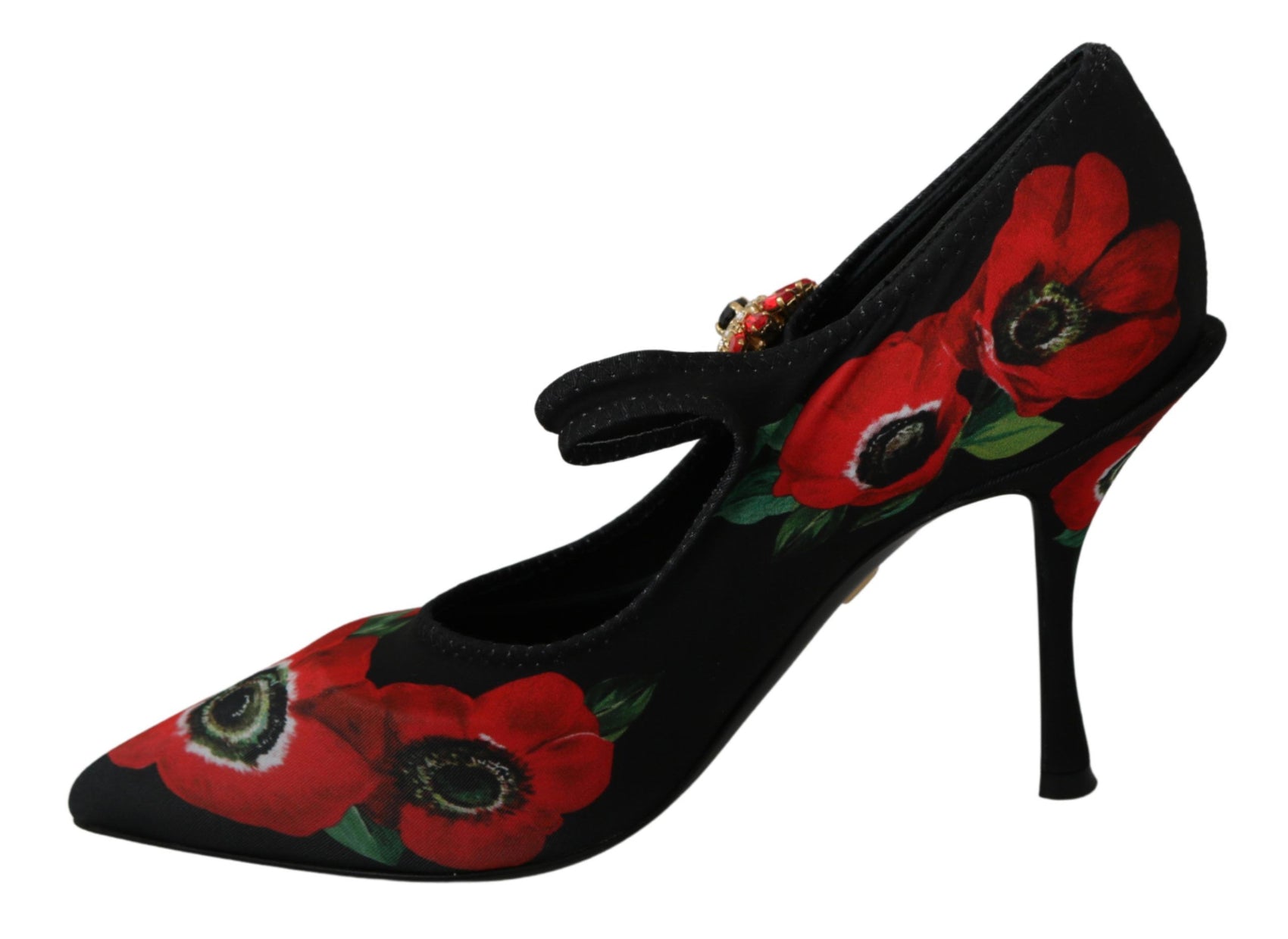 Mary Janes-Pumps mit Blumenmuster und Kristalldetail