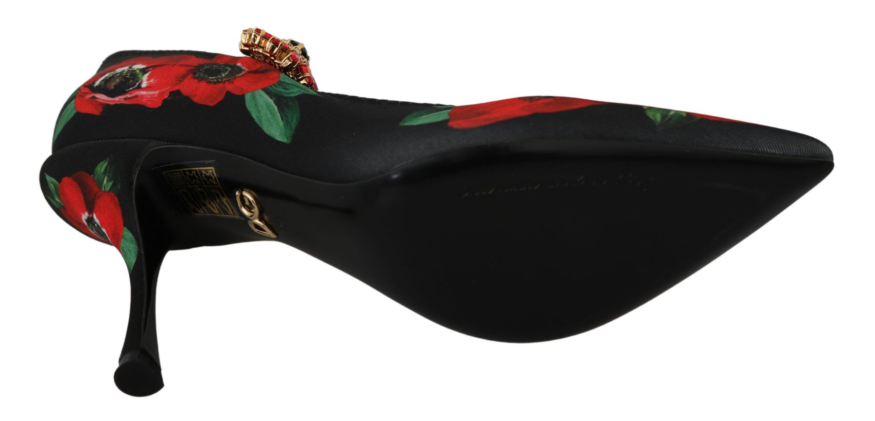 Mary Janes-Pumps mit Blumenmuster und Kristalldetail
