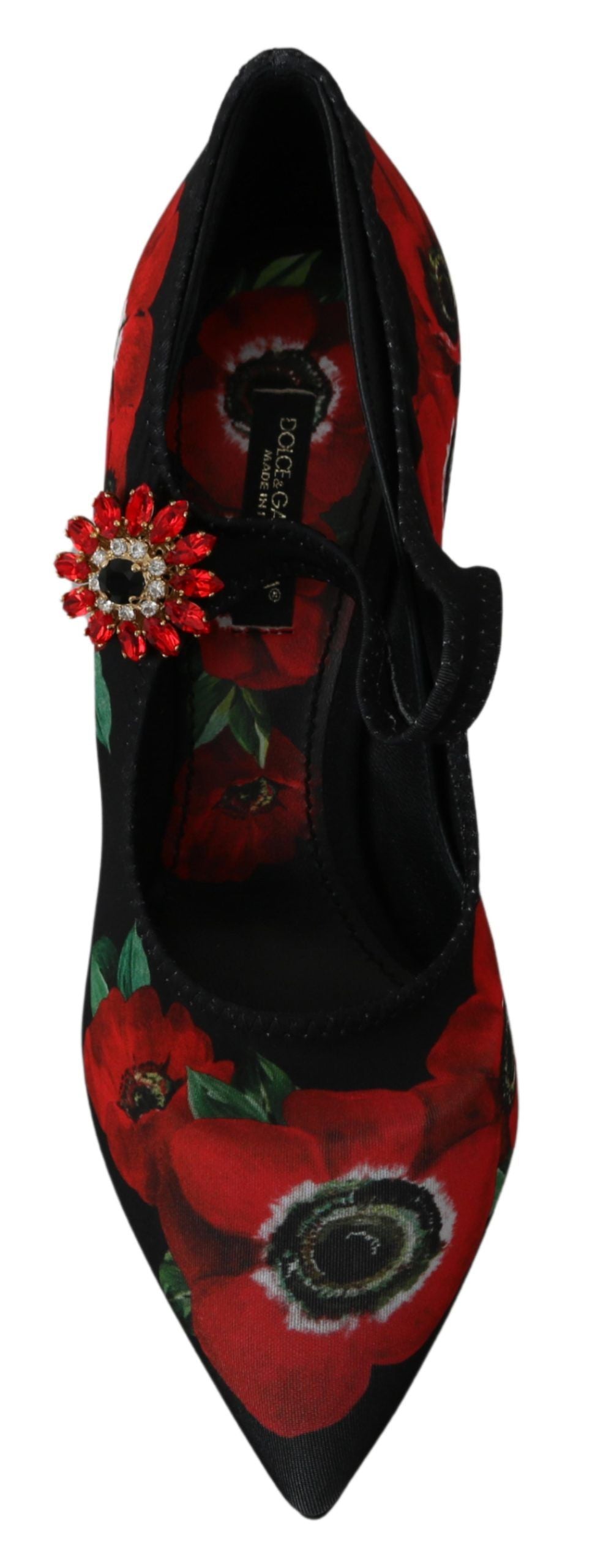 Mary Janes-Pumps mit Blumenmuster und Kristalldetail