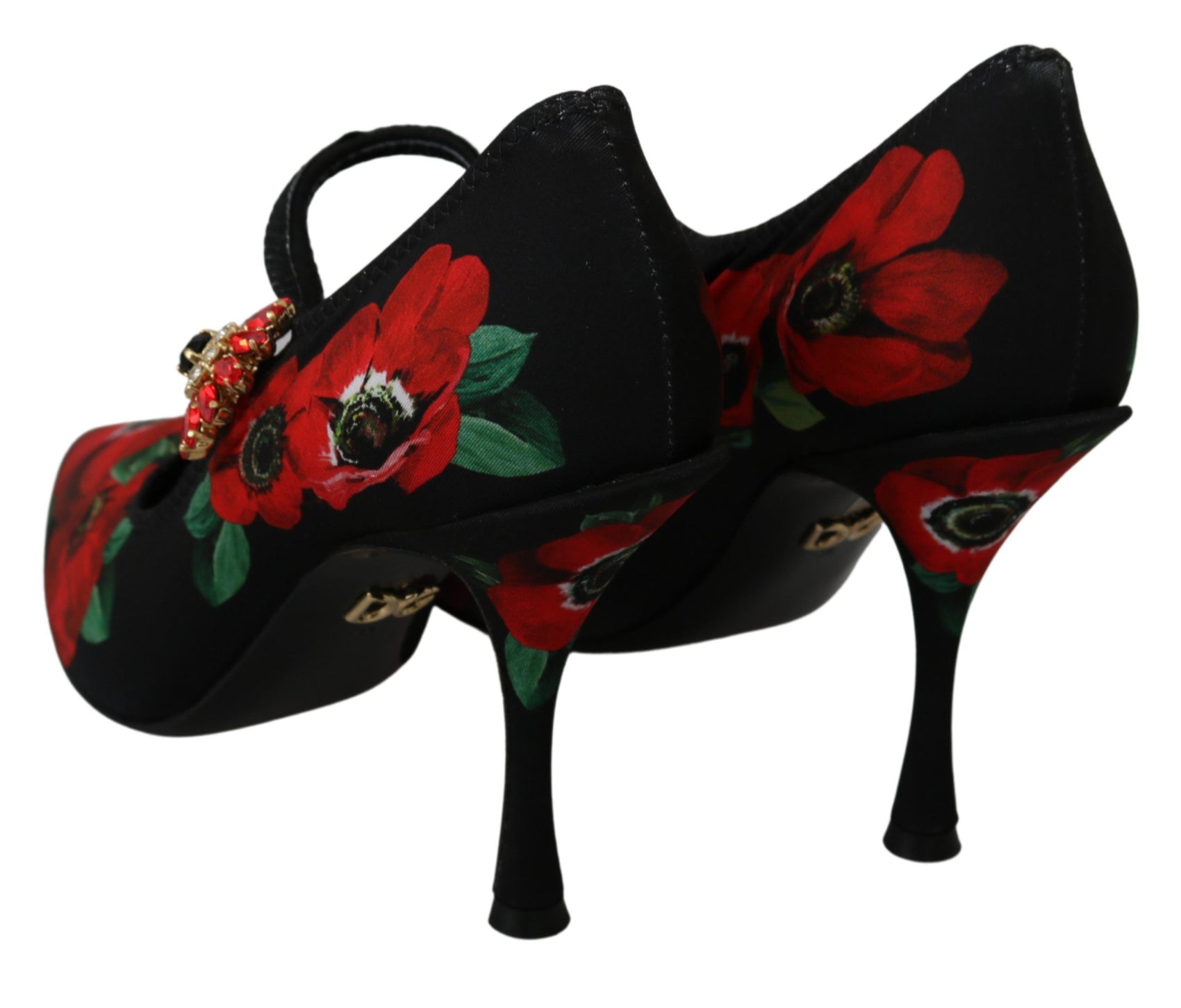 Mary Janes-Pumps mit Blumenmuster und Kristalldetail